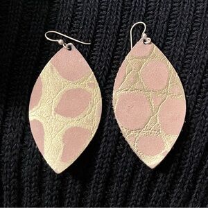 Leather Leaf Earrings with golden highlights